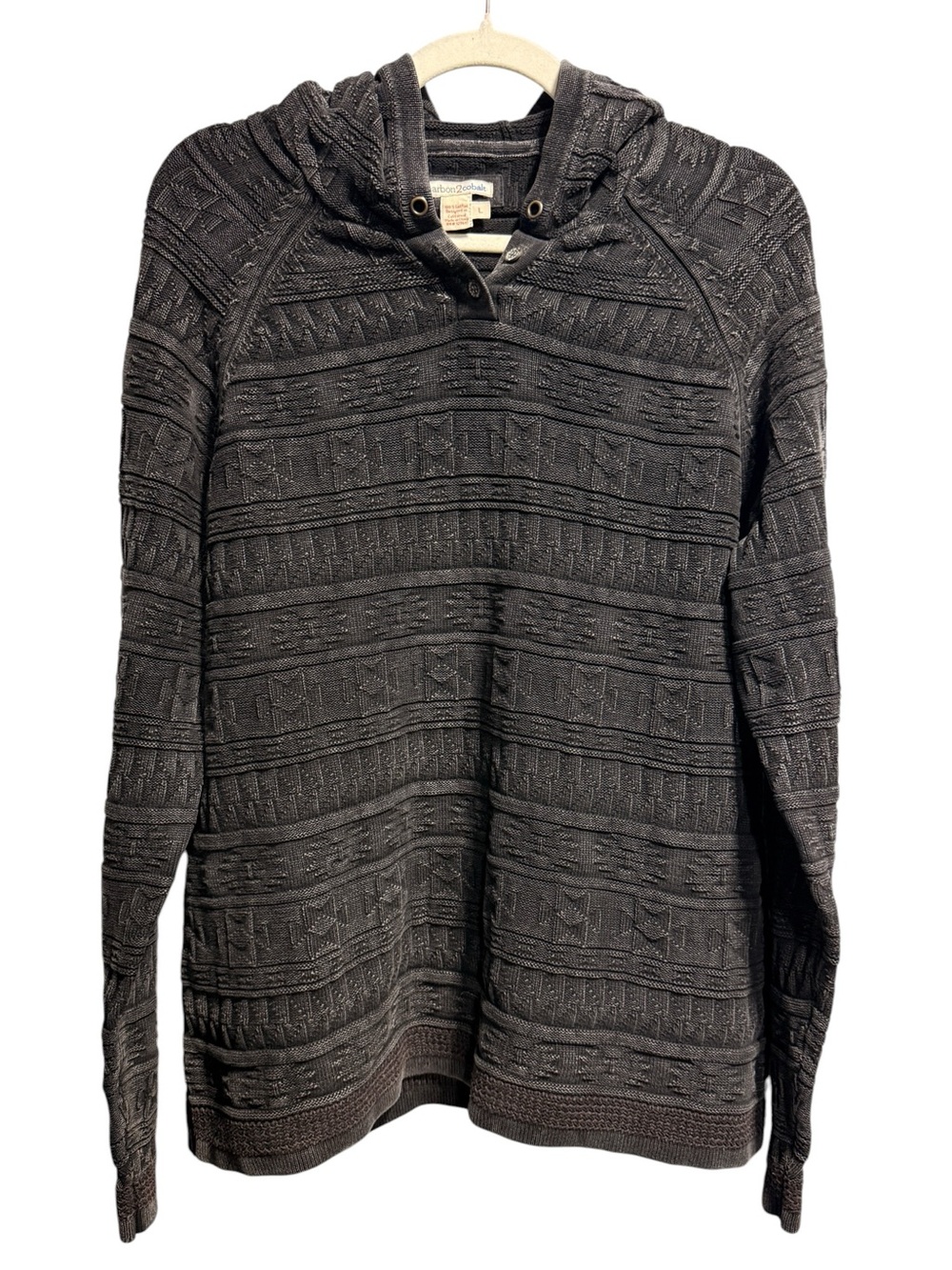 Carbon 2 Colbalt Charcoal Grey Aztec Print Cotton Hoodie Sweater Size L Henley